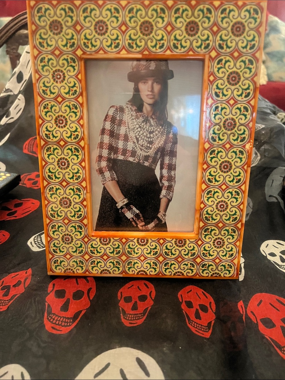 NEW Twos Company Bohemian Orange and Green Patterned Photo Frame